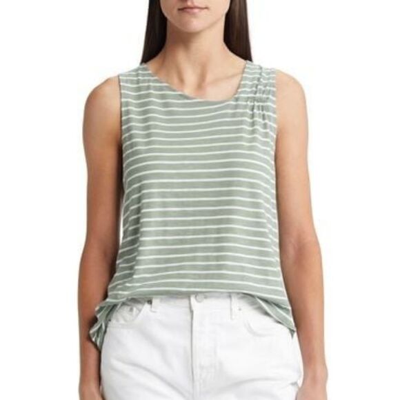 Caslon Asymmetric Neckline Knit Striped Tank Top NWOT - Picture 1 of 5